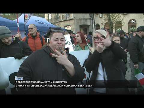 Debrecenben is ugyanazok tüntettek Orbán Viktor országjárásán akik korábban Szentesen サムネイル
